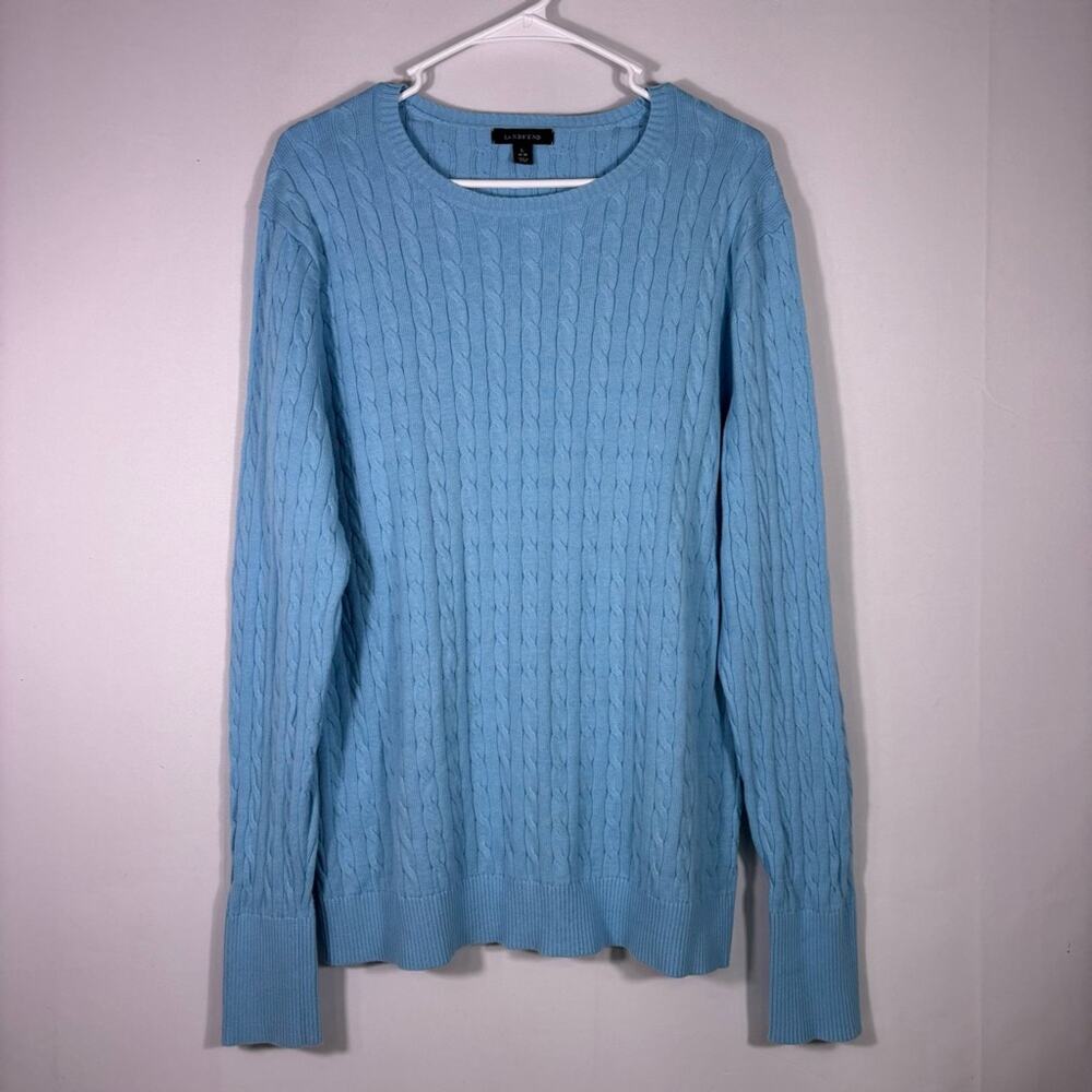 Lands' End Light Blue Cable Knit Cotton Sweater Size Large T8